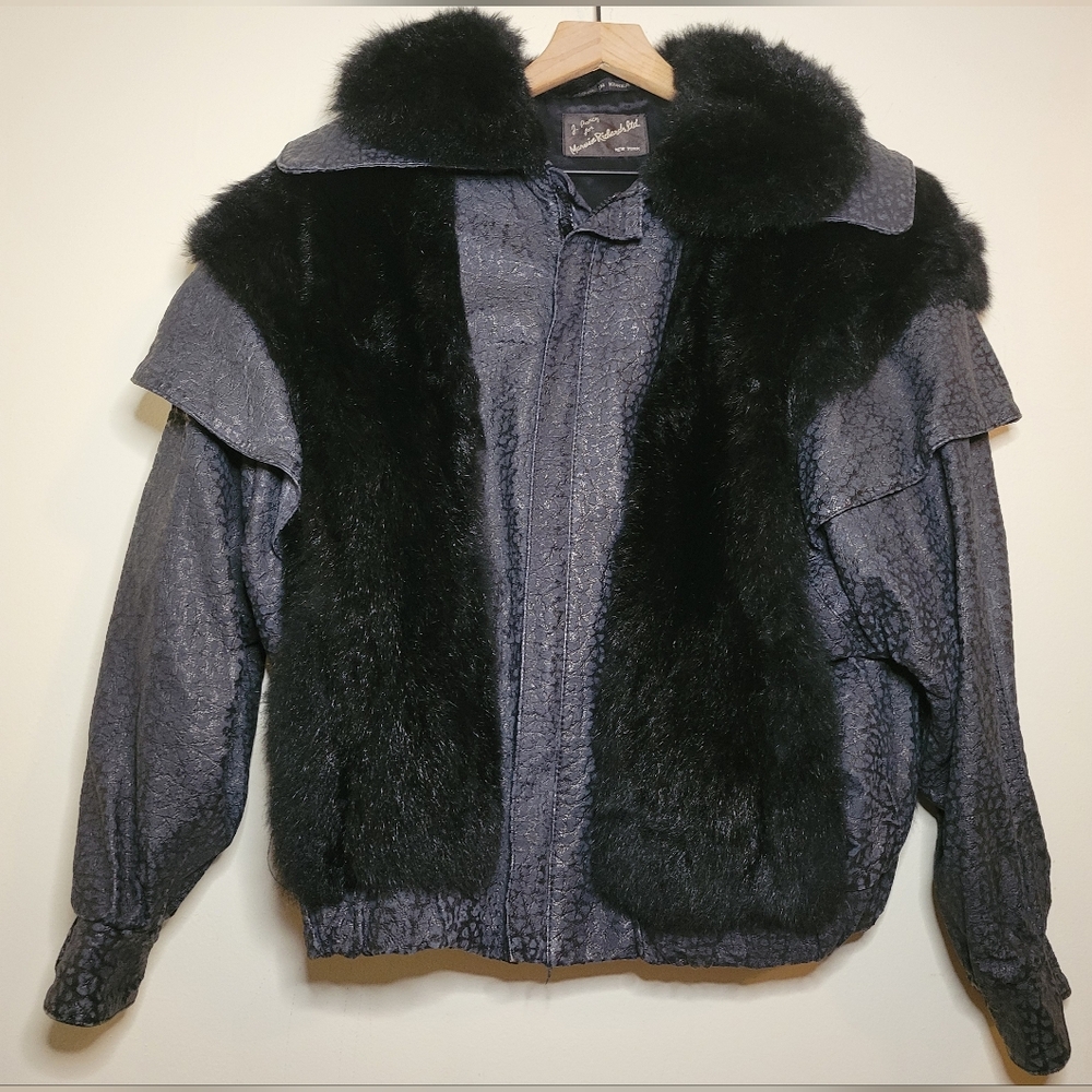 j percy for marvin richards vintage 80s black leather and fur snakeskin coat
